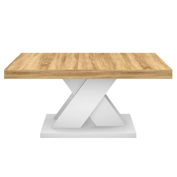 ID MARKET - Table basse ALICIA plateau bois et pied X blanc - large