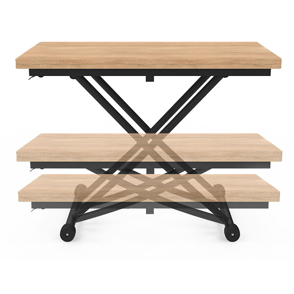 ID MARKET - Table basse 2 en 1 relevable en table à manger rectangulaire URBANA 100 cm bois et noir design industriel - large