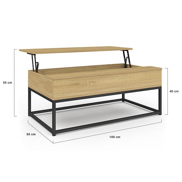 ID MARKET - Table basse plateau relevable rectangulaire DETROIT design industriel - large