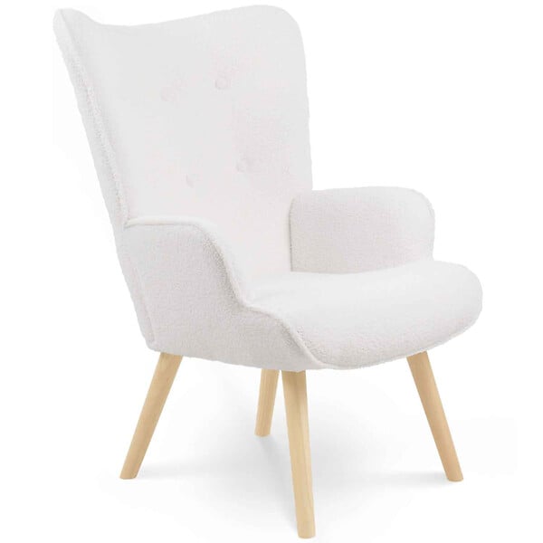 ID MARKET - Fauteuil scandinave IVAR en tissu bouclette blanc - large