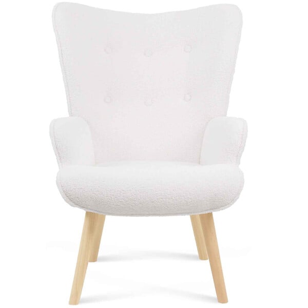 ID MARKET - Fauteuil scandinave IVAR en tissu bouclette blanc - large