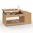 ID MARKET - Table basse plateau relevable rectangulaire JULIETTE avec coffre lattes tasseau bois coloris chêne - vignette