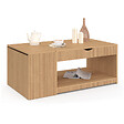 ID MARKET - Table basse plateau relevable rectangulaire JULIETTE avec coffre lattes tasseau bois coloris chêne - vignette