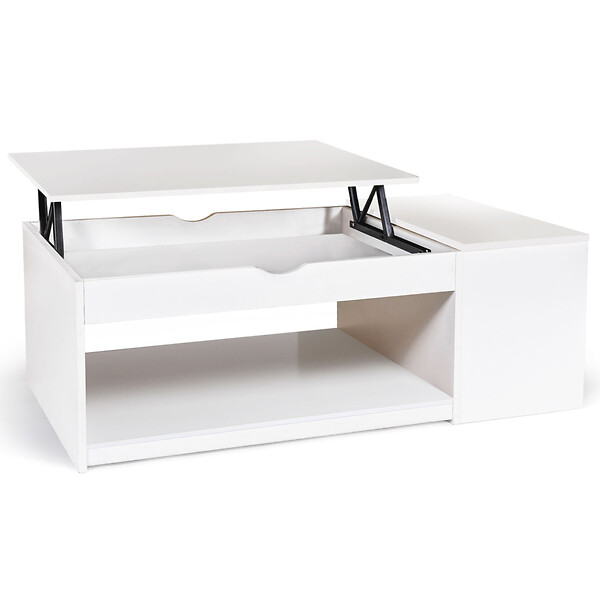 ID MARKET - Table basse plateau relevable rectangulaire ELEA avec coffre bois blanc - large