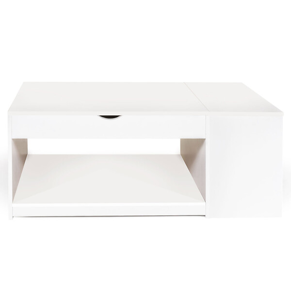 ID MARKET - Table basse plateau relevable rectangulaire ELEA avec coffre bois blanc - large