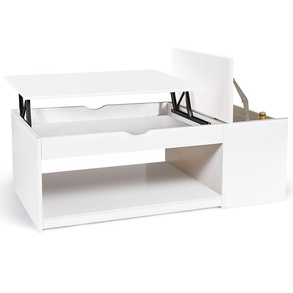 ID MARKET - Table basse plateau relevable rectangulaire ELEA avec coffre bois blanc - large