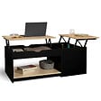 ID MARKET - Table basse 2 plateaux relevables rectangulaire ELEA avec coffre bois noir et façon hêtre - vignette