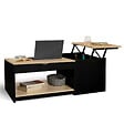 ID MARKET - Table basse 2 plateaux relevables rectangulaire ELEA avec coffre bois noir et façon hêtre - vignette