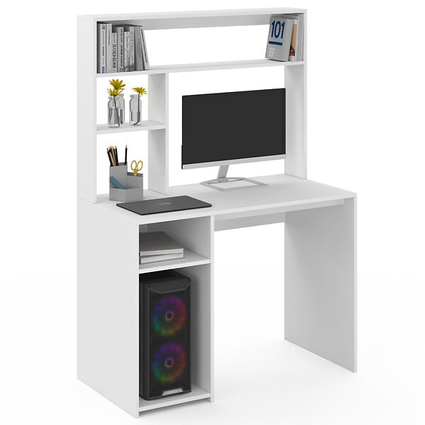 ID MARKET - Bureau avec étagères de rangement DAN blanc - large