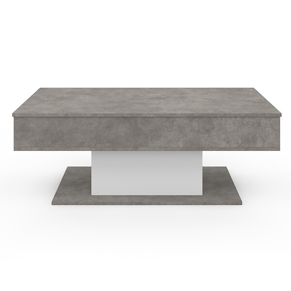 ID MARKET - Table basse plateau relevable rectangulaire EDEN effet béton et blanc - large