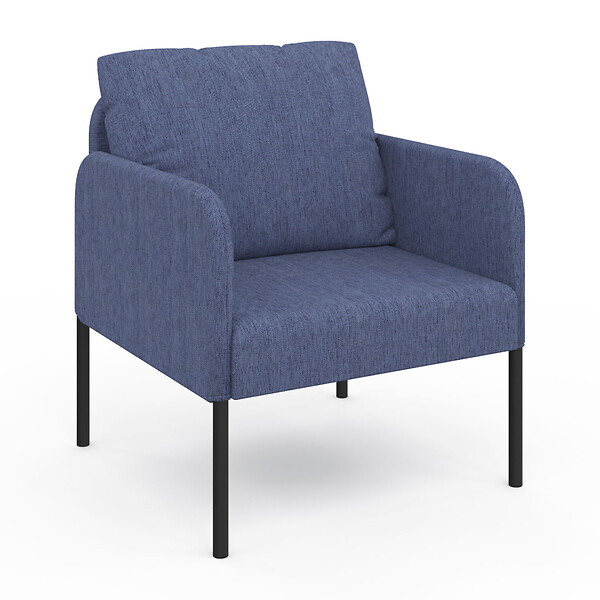 ID MARKET - Fauteuil AUGUSTE tissu bleu pieds métal noir - large