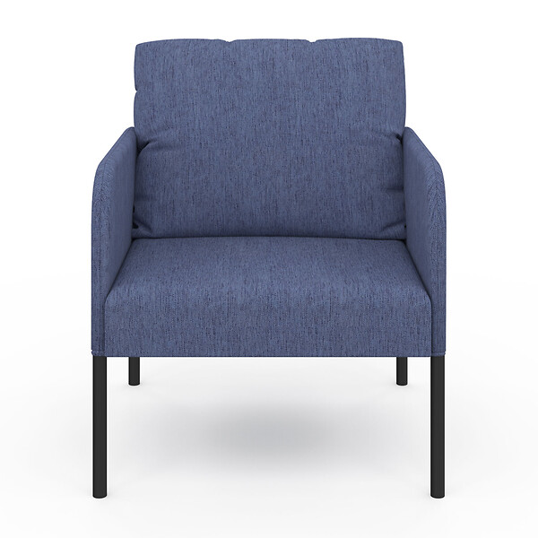 ID MARKET - Fauteuil AUGUSTE tissu bleu pieds métal noir - large