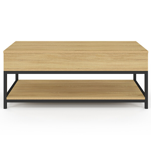 ID MARKET - Table basse plateau relevable rectangulaire DETROIT 100 cm et étagère inférieure design industriel - large