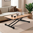 ID MARKET - Table basse fixe relevable en table à manger rectangulaire URBANA 100 cm bois et noir design industriel - vignette