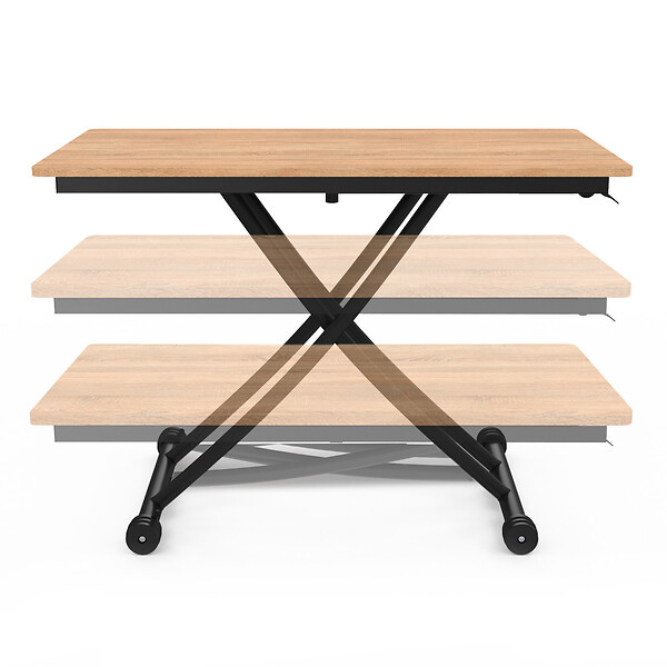 ID MARKET - Table basse fixe relevable en table à manger rectangulaire URBANA 100 cm bois et noir design industriel - large