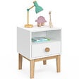 ID MARKET - Table de chevet enfant JACOB 1 tiroir + 1 niche blanc et bois - vignette