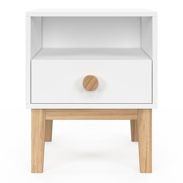ID MARKET - Table de chevet enfant JACOB 1 tiroir + 1 niche blanc et bois - large