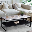 ID MARKET - Table basse ALASKA double plateau effet marbre et noir pieds métal - vignette