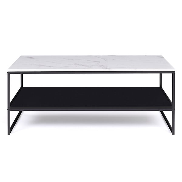 ID MARKET - Table basse ALASKA double plateau effet marbre et noir pieds métal - large