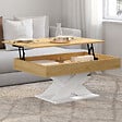ID MARKET - Table basse rectangulaire plateau relevable ALICIA bois et pied blanc - vignette