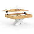 ID MARKET - Table basse rectangulaire plateau relevable ALICIA bois et pied blanc - vignette