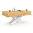 ID MARKET - Table basse rectangulaire plateau relevable ALICIA bois et pied blanc - vignette
