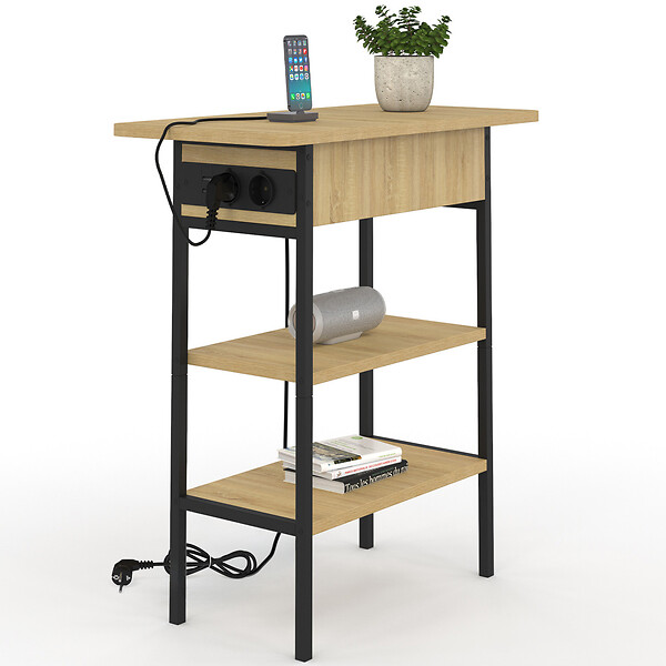 ID MARKET - Table d'appoint - chevet avec multiprise DETROIT design industriel - large