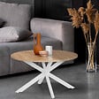 ID MARKET - Table basse ronde ALIX pied araignée 70 cm bois et blanc - vignette