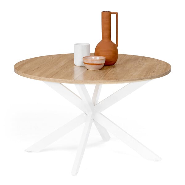 ID MARKET - Table basse ronde ALIX pied araignée 70 cm bois et blanc - large