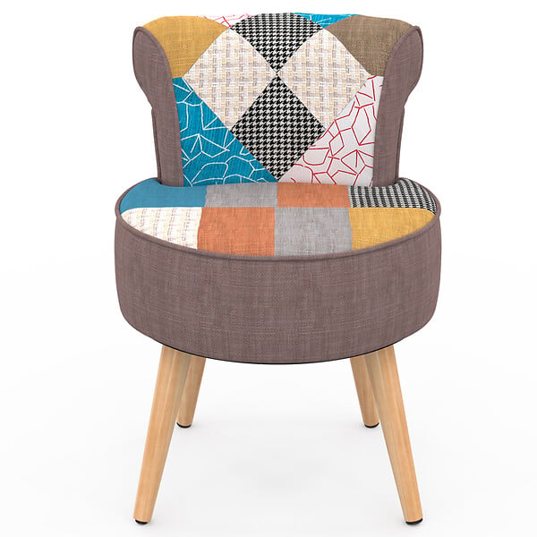 ID MARKET - Fauteuil CRAPAUD en tissu patchwork multicouleurs - large