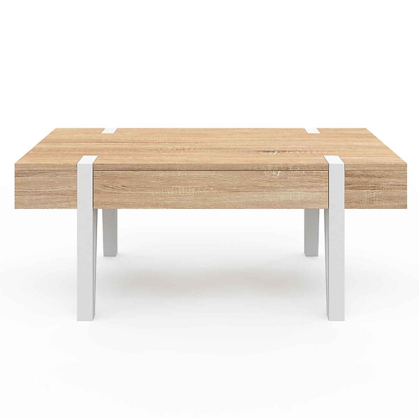 ID MARKET - Table basse 1 tiroir AUSTRIA bois pied épingle blanc - large
