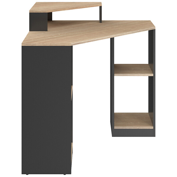 ID MARKET - Bureau d'angle HARRY noir et façon hêtre gain de place bureau informatique avec rangements - large
