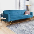 ID MARKET - Canapé droit scandinave 3 places convertible LARS en tissu bleu canard - vignette
