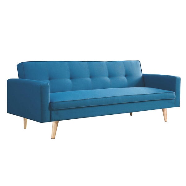 ID MARKET - Canapé droit scandinave 3 places convertible LARS en tissu bleu canard - large