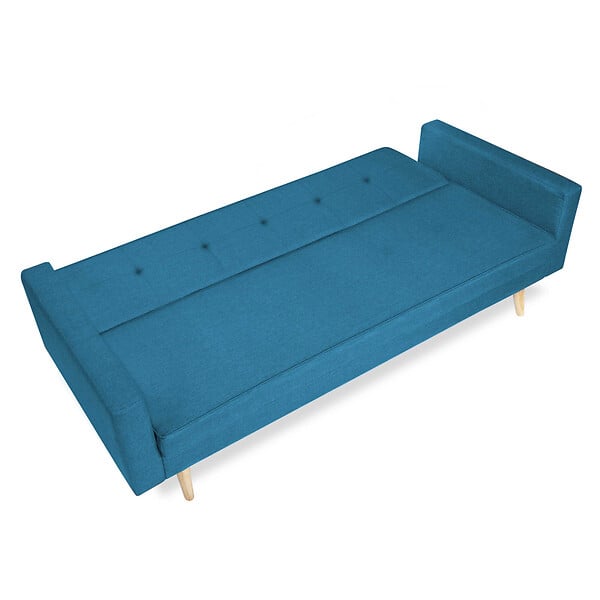 ID MARKET - Canapé droit scandinave 3 places convertible LARS en tissu bleu canard - large