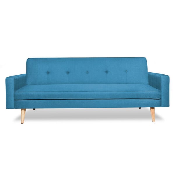 ID MARKET - Canapé droit scandinave 3 places convertible LARS en tissu bleu canard - large