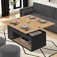 ID MARKET - Table basse plateau relevable rectangulaire convertible en table à manger ELEA 100 cm bois noir et façon hêtre - vignette