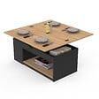 ID MARKET - Table basse plateau relevable rectangulaire convertible en table à manger ELEA 100 cm bois noir et façon hêtre - vignette