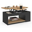 ID MARKET - Table basse plateau relevable rectangulaire convertible en table à manger ELEA 100 cm bois noir et façon hêtre - vignette