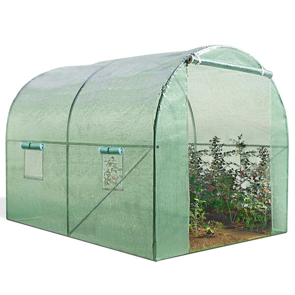 ID MARKET - Bâche de rechange 130 gr/m² pour serre tunnel 6m² verte 2 sections ROMA - large
