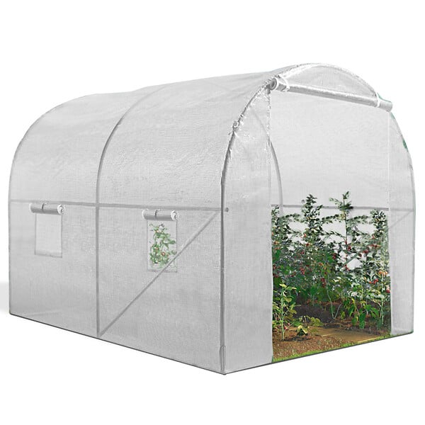 ID MARKET - Bâche de rechange 130 gr/m² pour serre tunnel 6m² blanche 2 sections ROMA - large