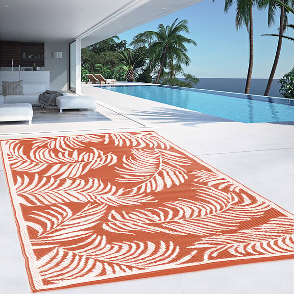 ID MARKET - Tapis extérieur COCO tropical terracotta et blanc 270 x 470 CM - large