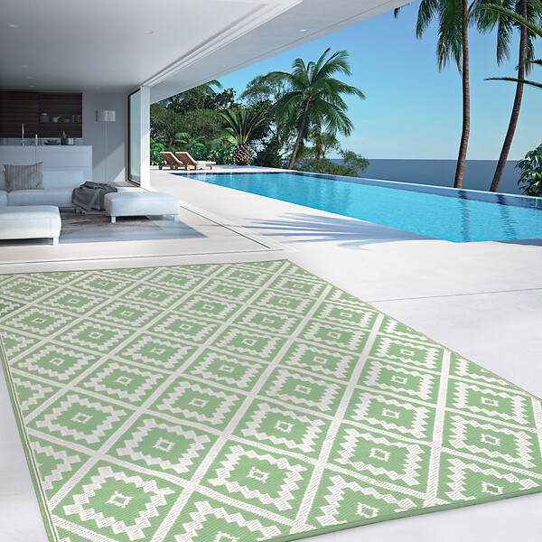ID MARKET - Tapis extérieur BAHAMAS vert sauge 270 x 370 CM - large