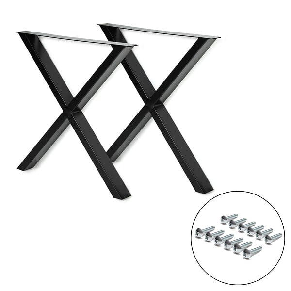 ID MARKET - Lot de 2 pieds de table forme X 72x73 cm noir design industriel - large