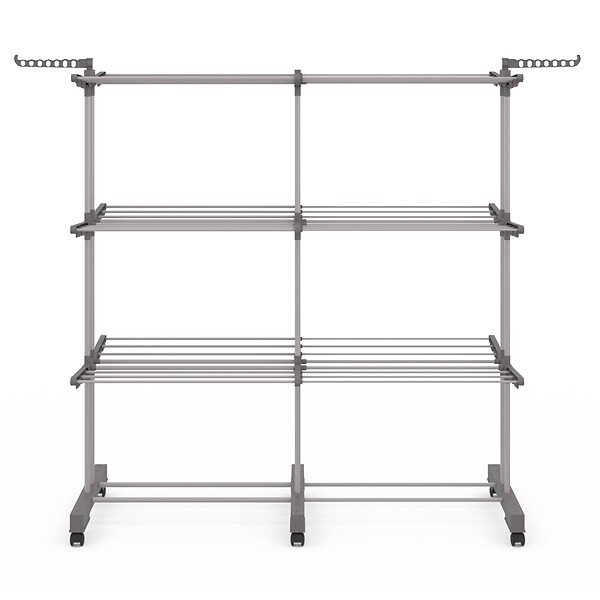 ID MARKET - Séchoir à linge vertical pliable et extensible 3 niveaux MAXI capacité 40M inox et gris - large