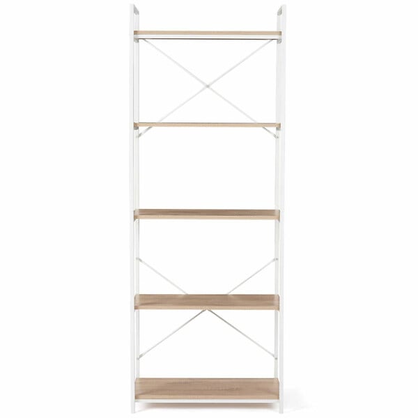 ID MARKET - Etagère 5 niveaux DETROIT design industriel bois et métal blanc 170 cm - large