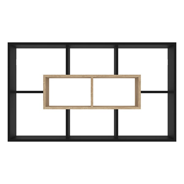 ID MARKET - Etagère murale COLETTE avec 8 compartiments noir et effet bois - large