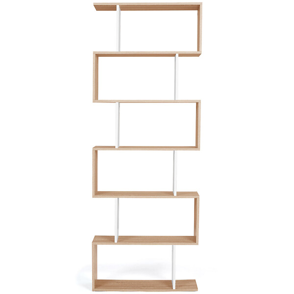 ID MARKET - Etagère bibliothèque SOFIA forme S façon hêtre et blanc 189 cm - large