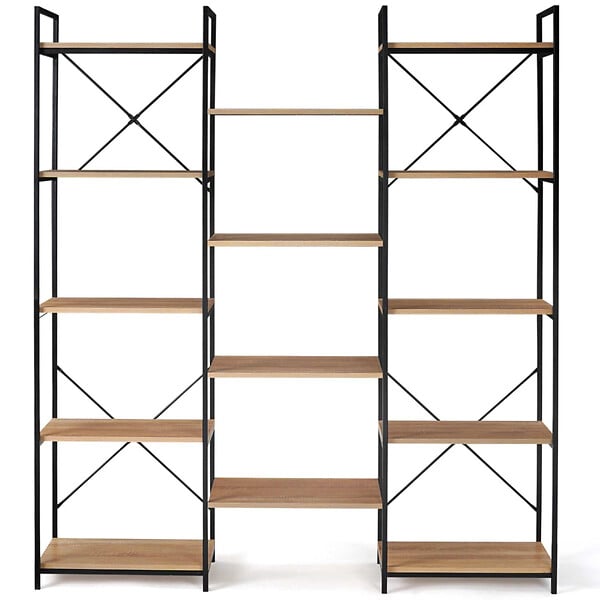ID MARKET - Étagère bibliothèque trio 5 niveaux DETROIT design industriel 170 cm - large