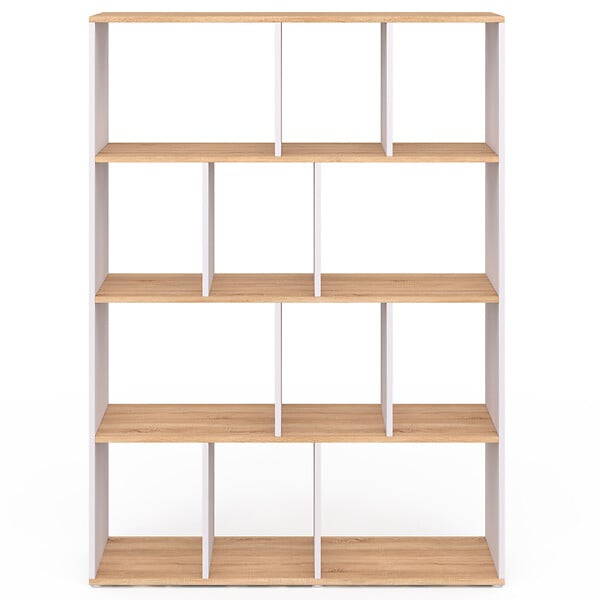 ID MARKET - Etagère bibliothèque JENA 4 niveaux blanc et effet bois 143 cm - large